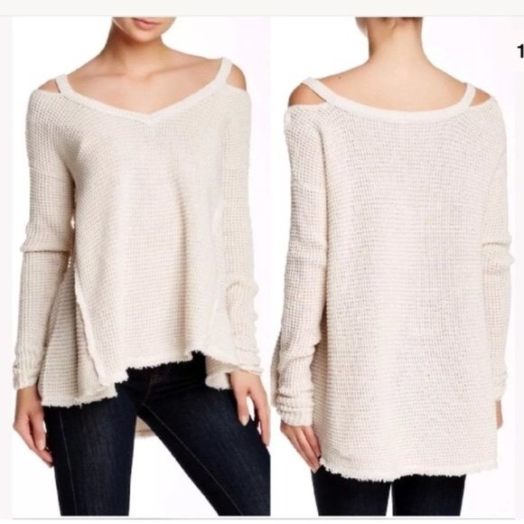 Free People Sweaters - Free People Beige Cold Open Shoulder Tunic Sweater